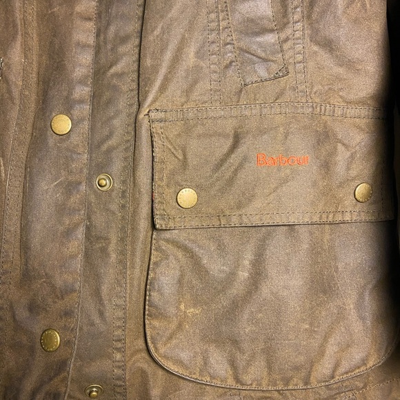 Barbour Women's Waxed Jacket- Olive Green Liberty Beadnell Size 8 - Picture 2 of 8